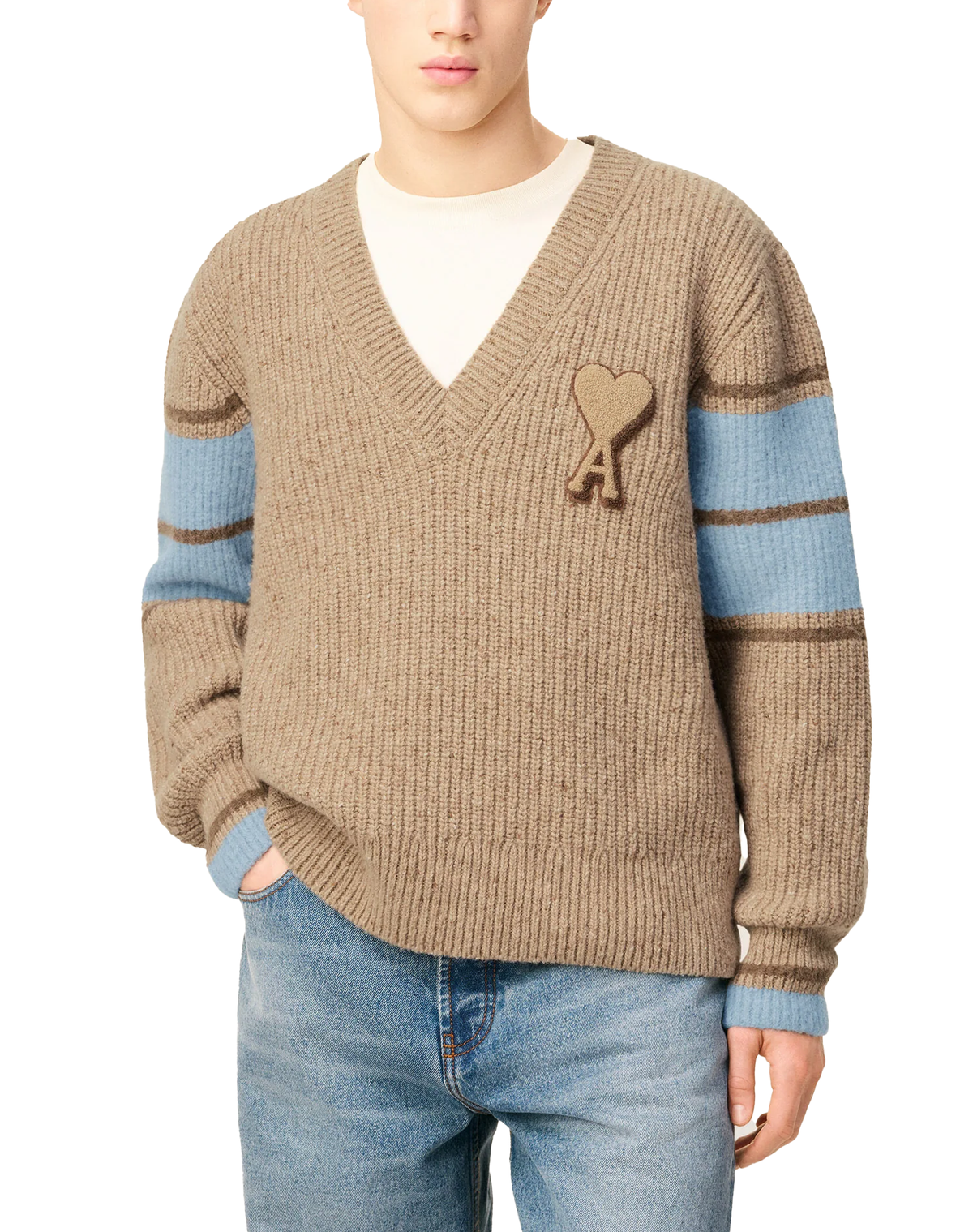 Ami Brown Wool College Sweater