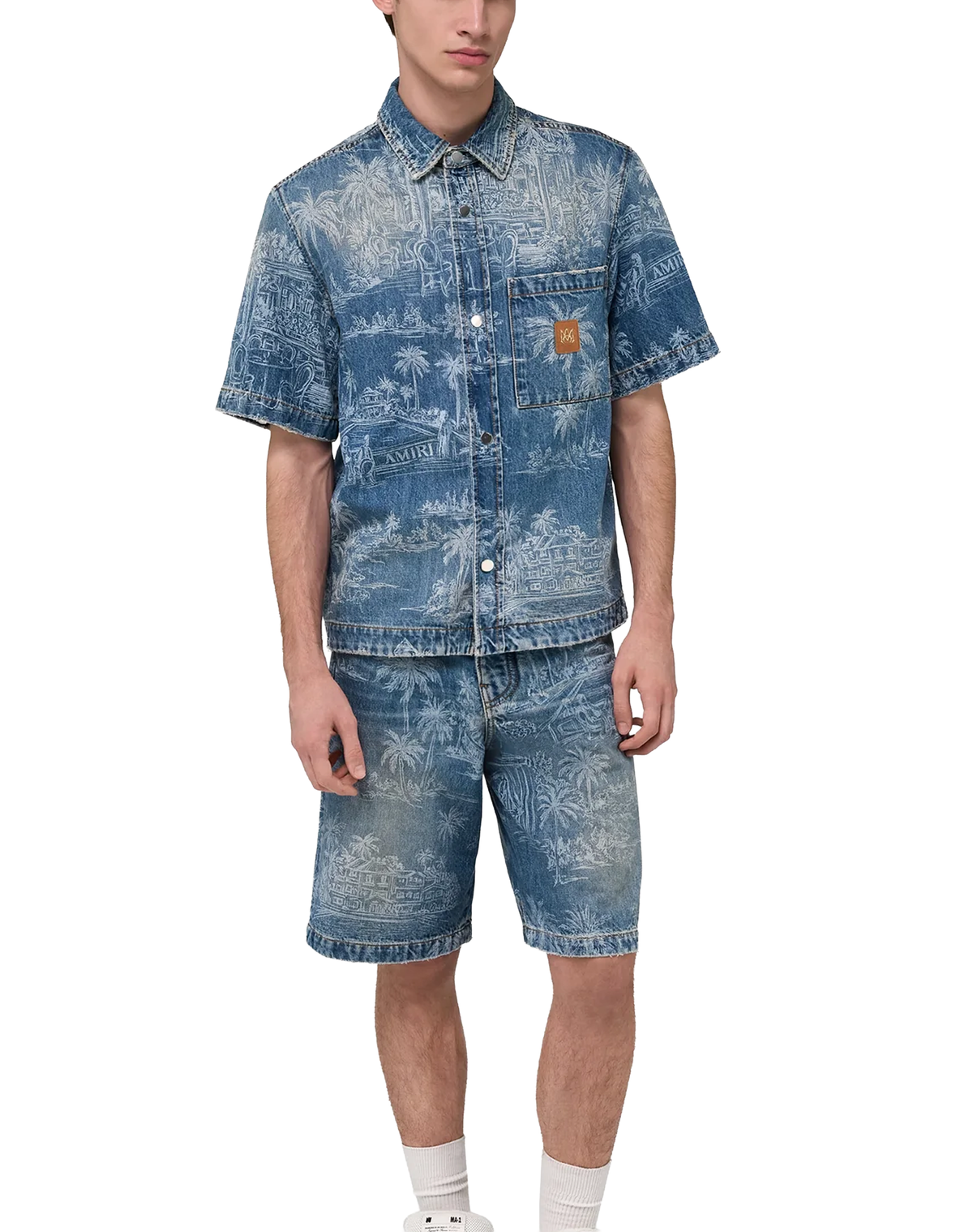 AMIRI CHATEAU PALMS DENIM SHORT