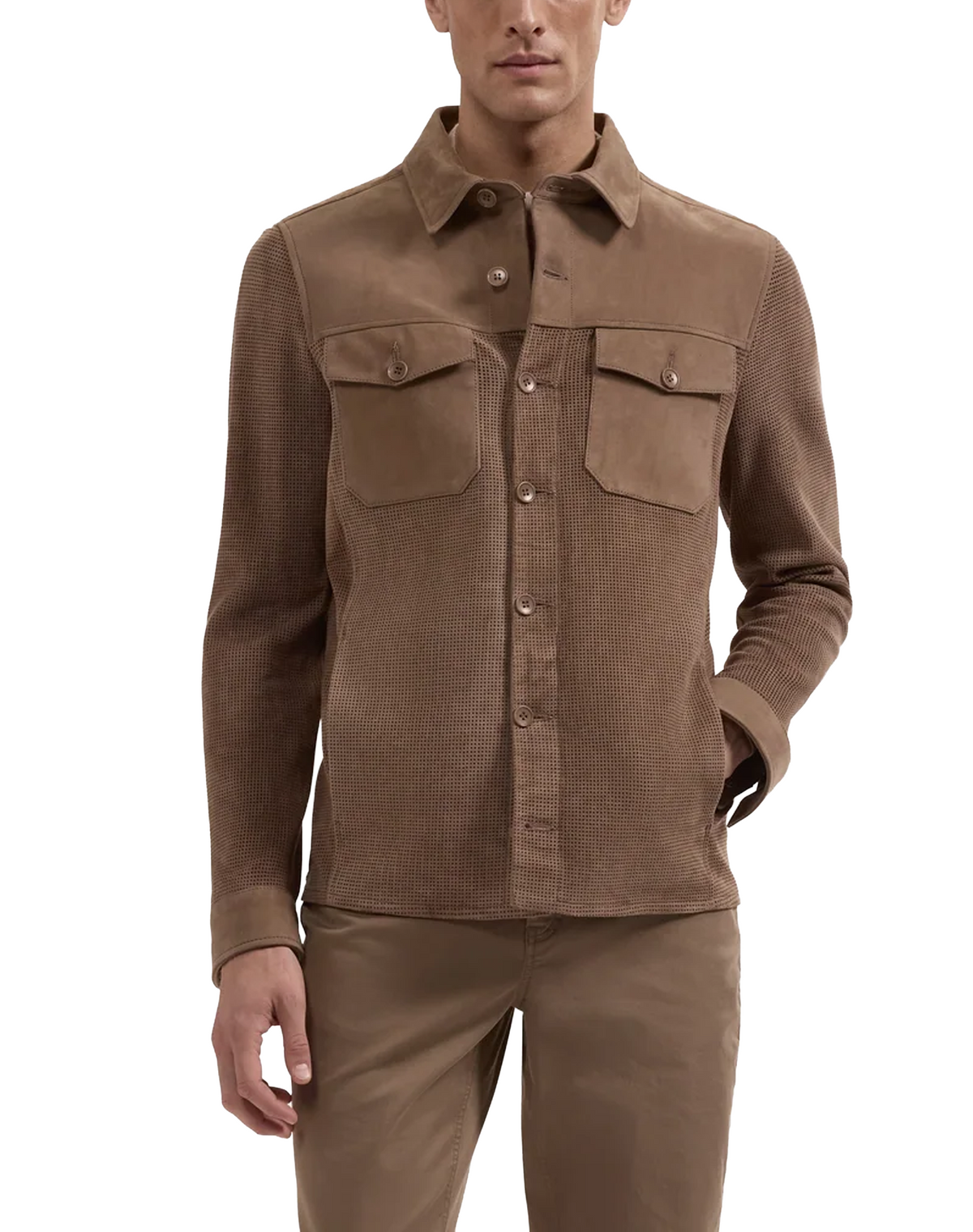 Bugatchi Perforated Suede Shirt Jacket