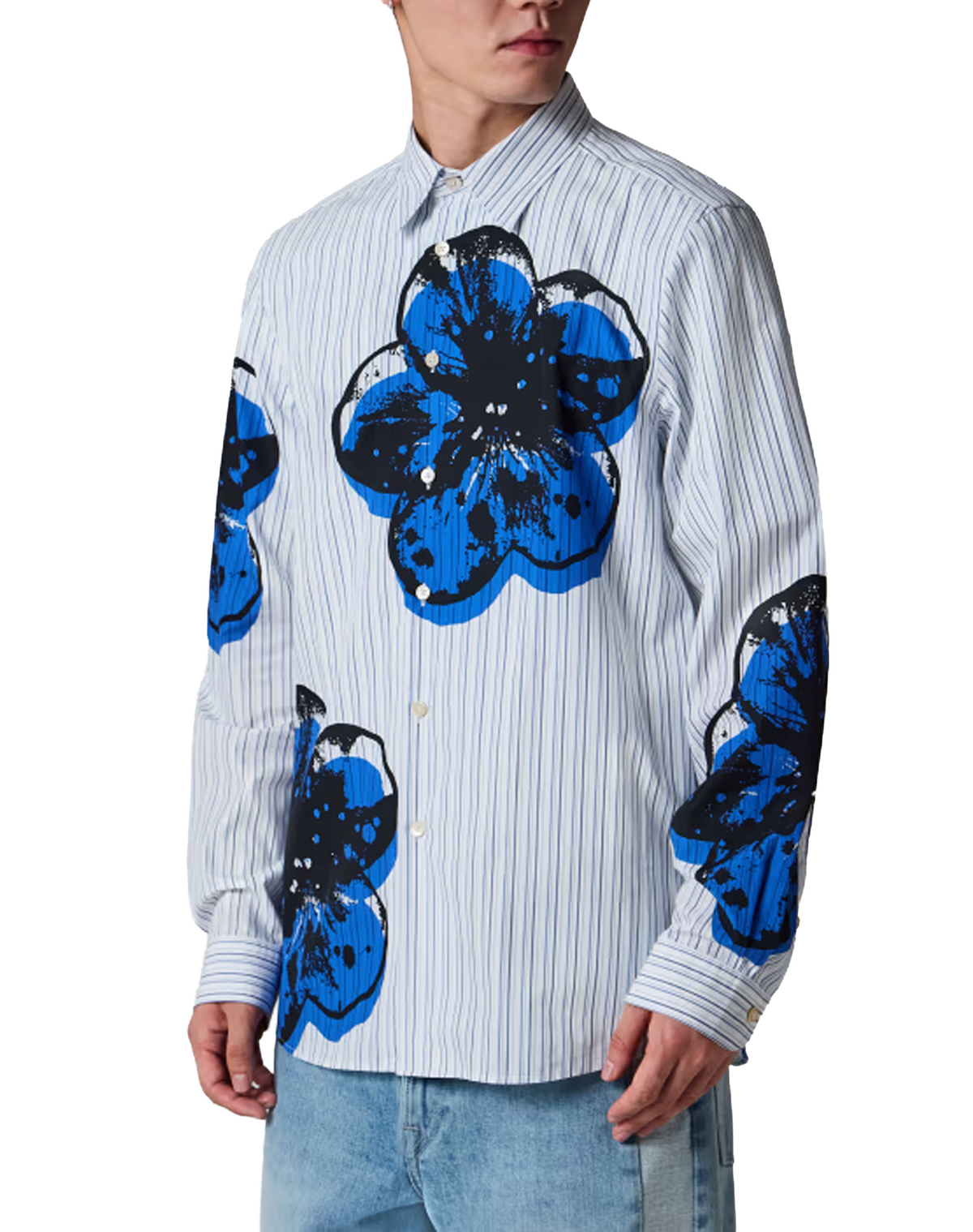 Paul Smith Blue Stripe 'Zine Floral' Print Shirt
